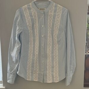 Boden Light Blue Stripe Lace Detail Shirt